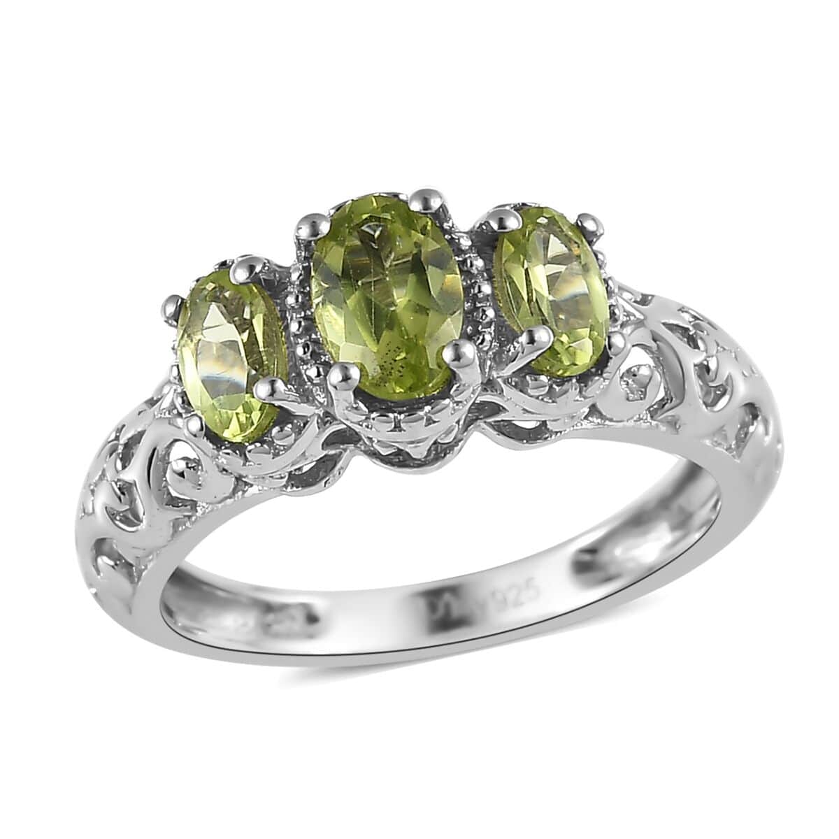 Peridot Ring, 3 Stone Peridot Ring, Trilogy Ring, Sterling Silver Ring, Birthstone Jewelry, Arizona Peridot 3 Stone Ring 1.00 ctw image number 0