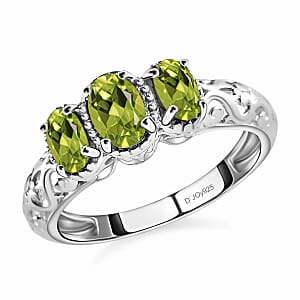 D'Joy Arizona Peridot 1.00 ctw 3 Stone Ring in Platinum Over Sterling Silver (Size 5.0)