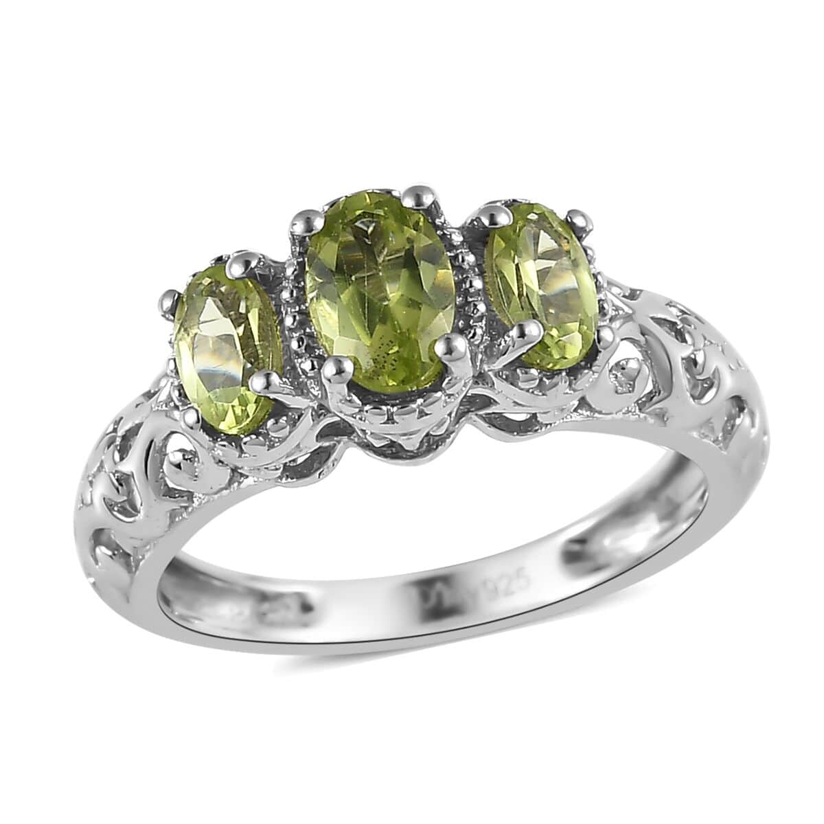 Peridot 1.00 ctw Ring, 3 Stone Peridot Ring, Trilogy Ring, Sterling Silver Ring, Birthstone Jewelry, Arizona Peridot 3 Stone Ring (Size 6.00) image number 0