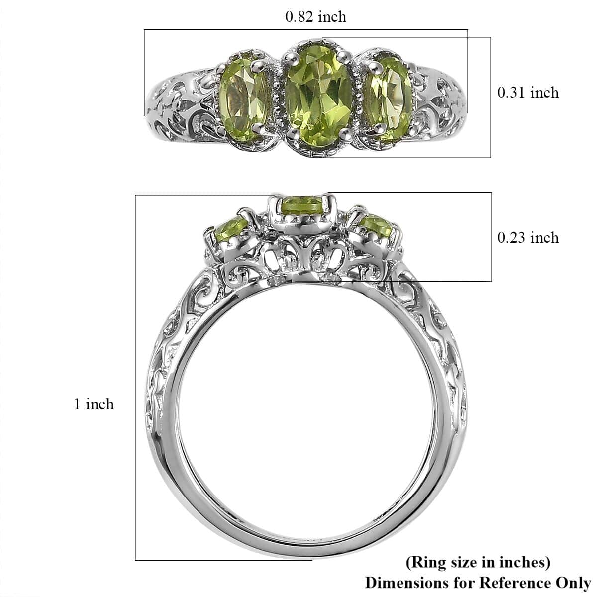 Peridot 1.00 ctw Ring, 3 Stone Peridot Ring, Trilogy Ring, Sterling Silver Ring, Birthstone Jewelry, Arizona Peridot 3 Stone Ring (Size 6.00) image number 5