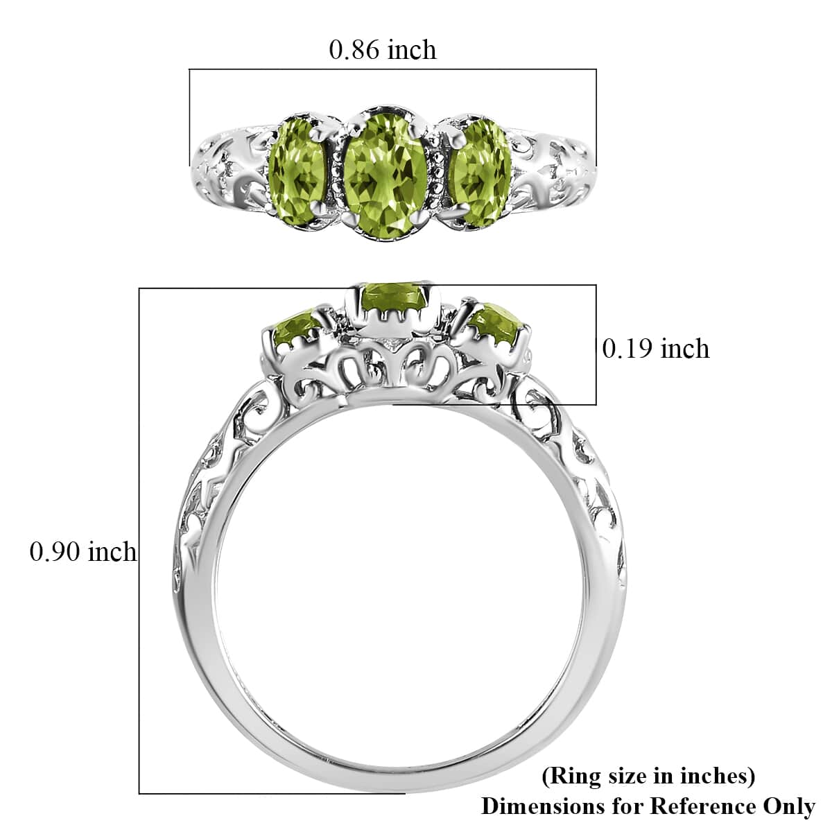 Peridot 1.00 ctw Ring, 3 Stone Peridot Ring, Trilogy Ring, Sterling Silver Ring, Birthstone Jewelry, Arizona Peridot 3 Stone Ring (Size 6.00) image number 7