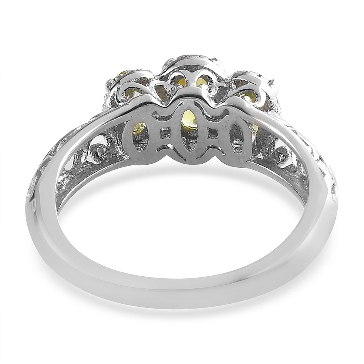 D'Joy Arizona Peridot 1.00 ctw 3 Stone Ring in Platinum Over Sterling Silver (Size 7.0) image number 6