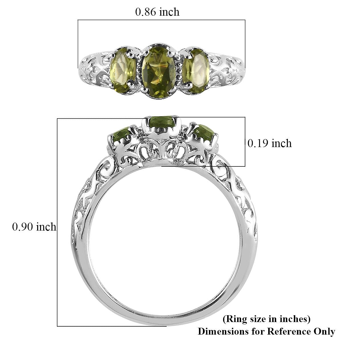 D'Joy Arizona Peridot 1.00 ctw 3 Stone Ring in Platinum Over Sterling Silver (Size 7.0) image number 7