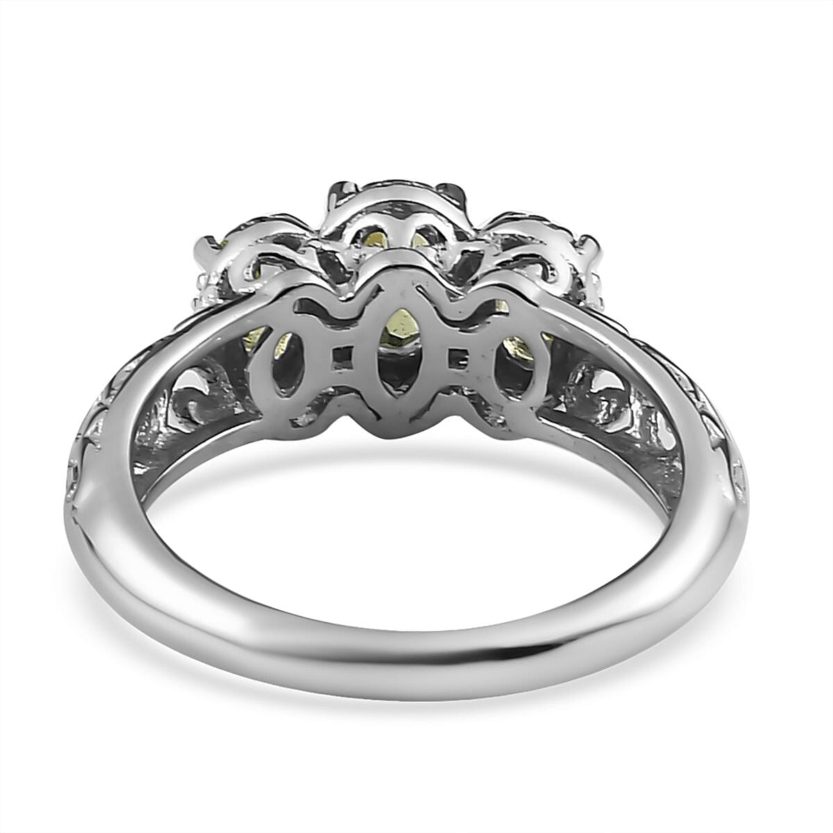D'Joy Arizona Peridot 1.00 ctw 3 Stone Ring in Platinum Over Sterling Silver (Size 8.0) image number 4