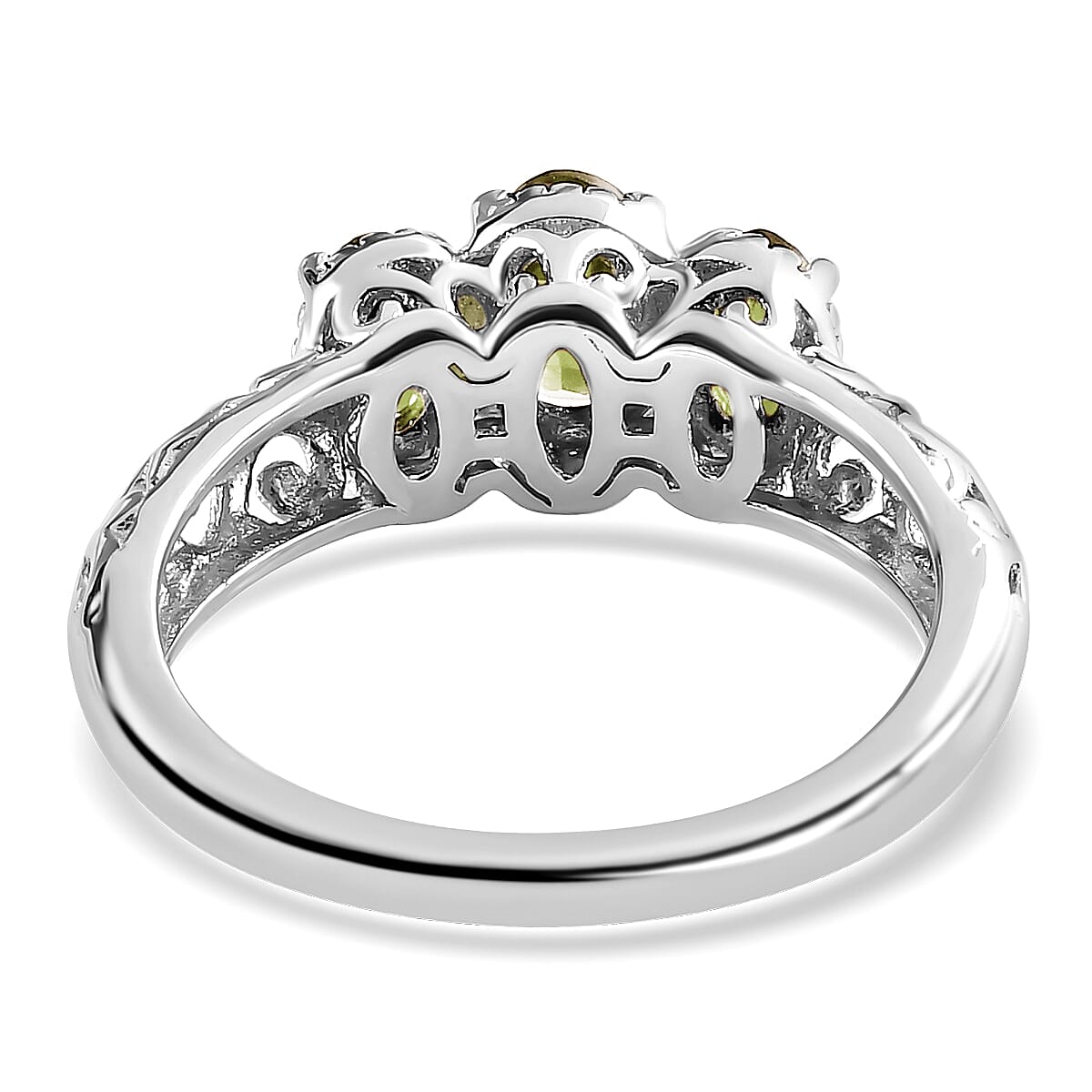 D'Joy Arizona Peridot 1.00 ctw 3 Stone Ring in Platinum Over Sterling Silver (Size 8.0) image number 6