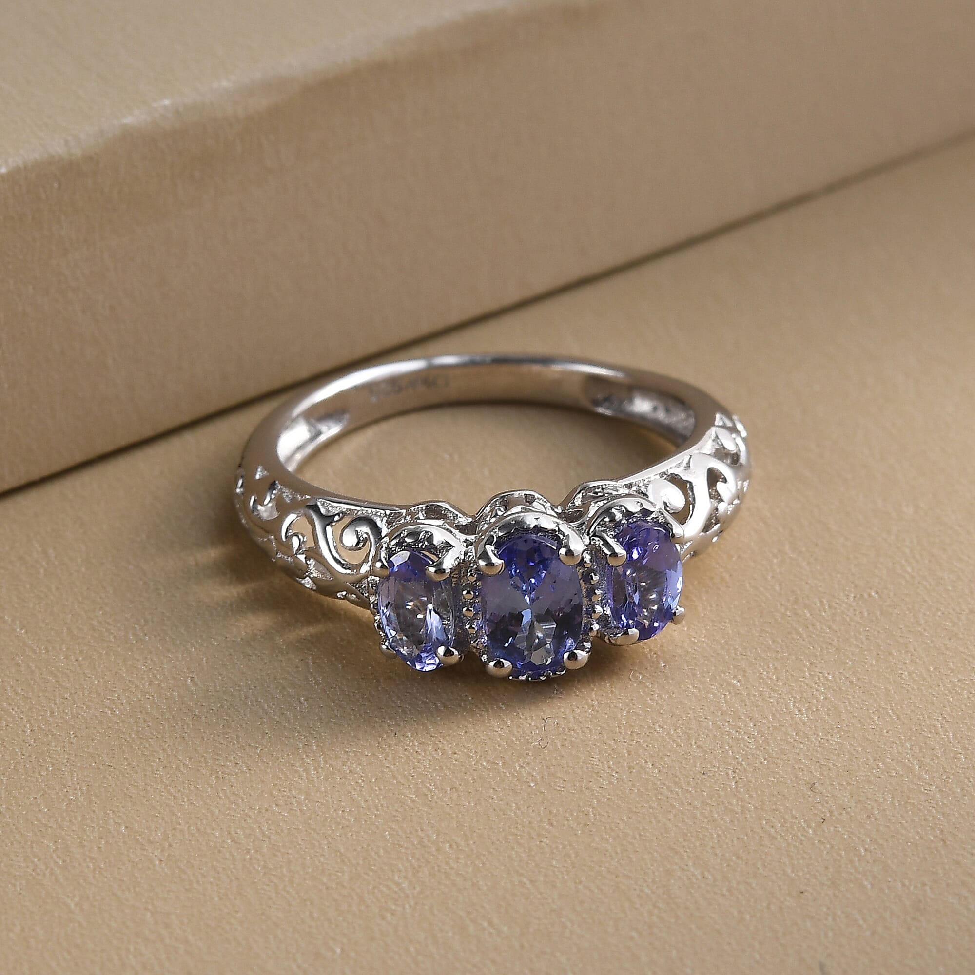 Doorbuster D'Joy Tanzanite 0.90 ctw 3 Stone Ring in Platinum Over Sterling Silver (Size 5.0)