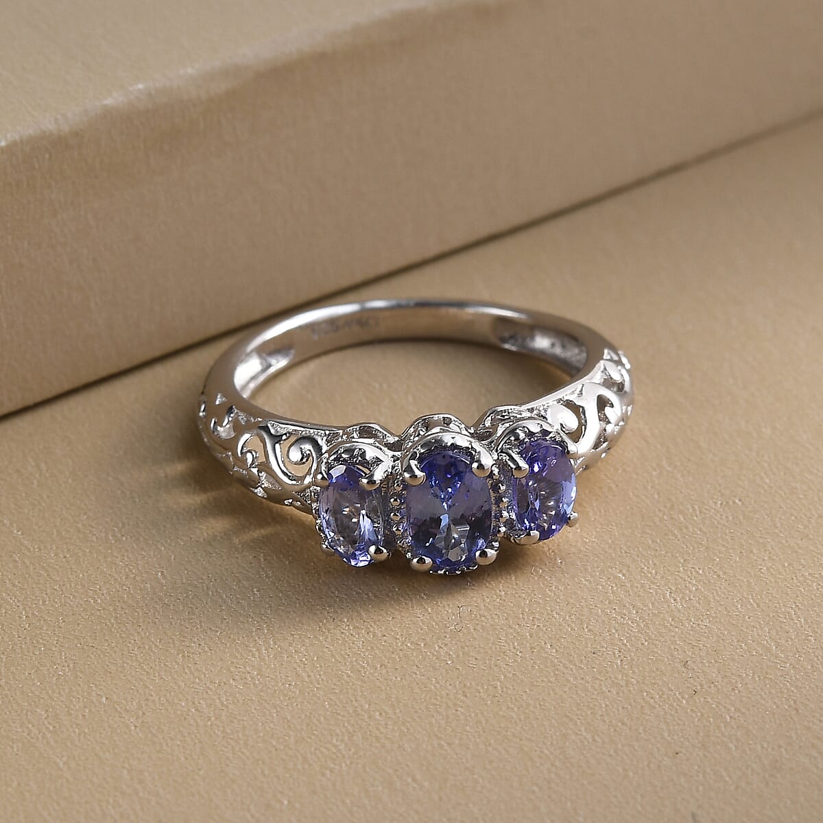 D'Joy Tanzanite 0.90 ctw 3 Stone Ring in Platinum Over Sterling Silver (Size 5.0) image number 1