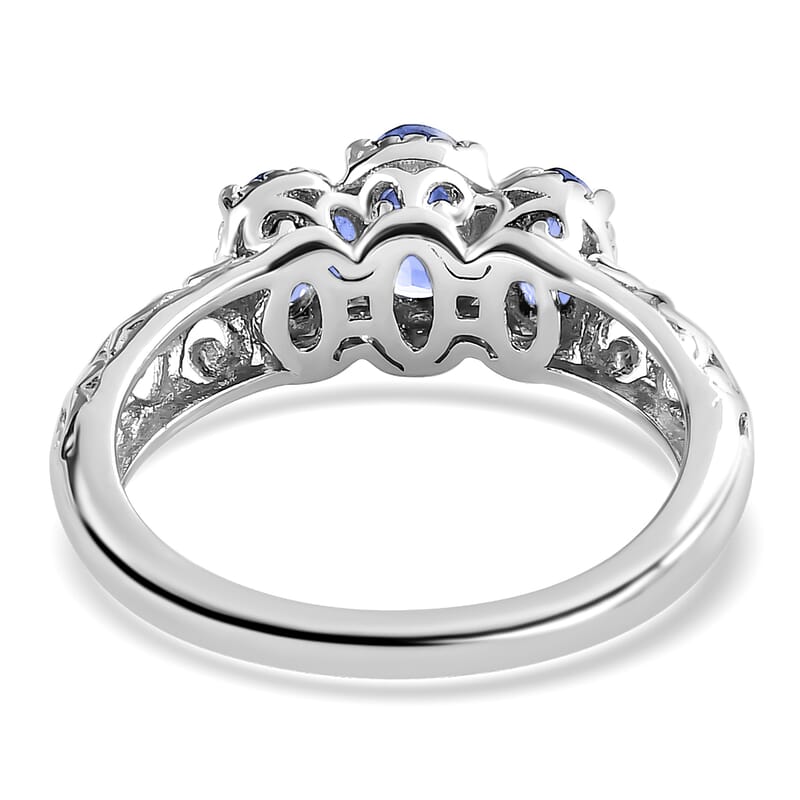 Doorbuster D'Joy Tanzanite 0.90 ctw 3 Stone Ring in Platinum Over Sterling Silver (Size 5.0)