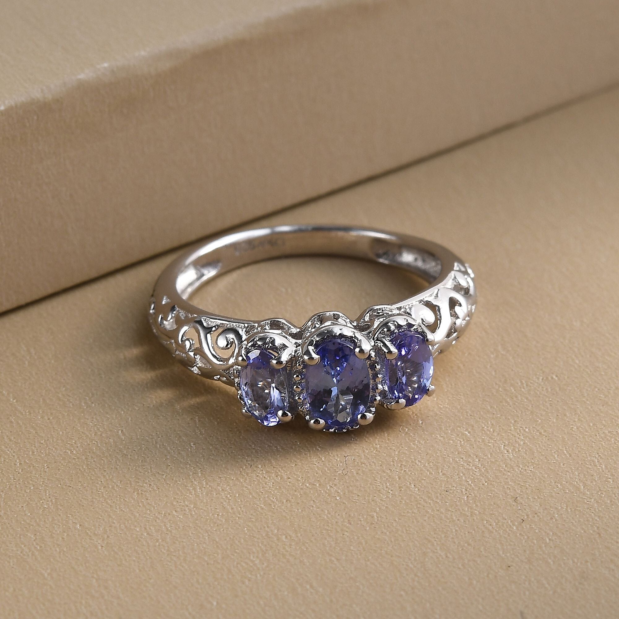 D'Joy Tanzanite 0.90 ctw 3 Stone Ring in Platinum Over Sterling Silver (Size 6.0)