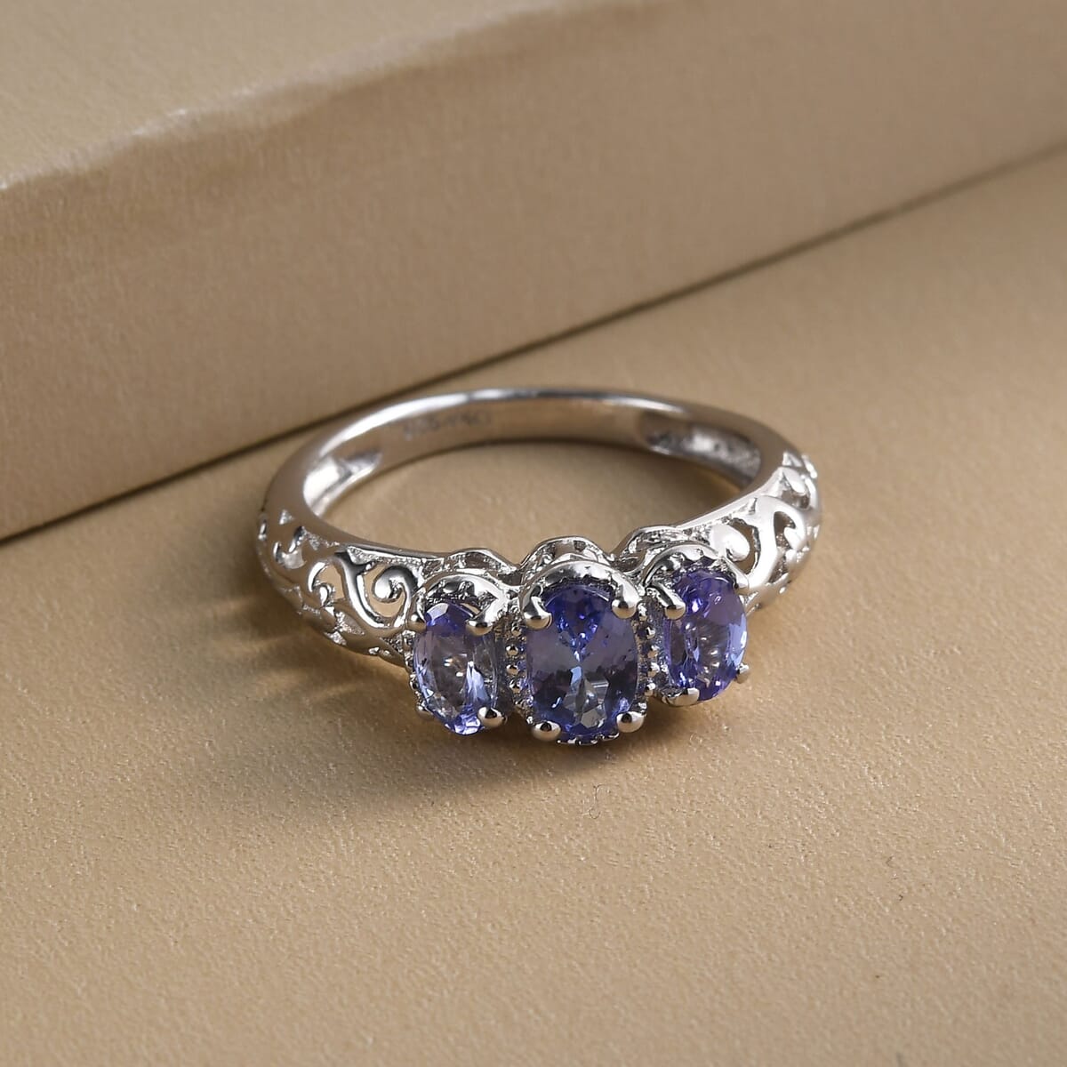 Tanzanite 0.90 ctw 3 Stone Ring in Platinum Over Sterling Silver (Size 6.0) image number 3