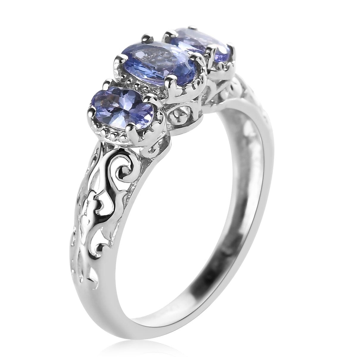 Tanzanite 0.90 ctw 3 Stone Ring in Platinum Over Sterling Silver (Size 6.0) image number 5