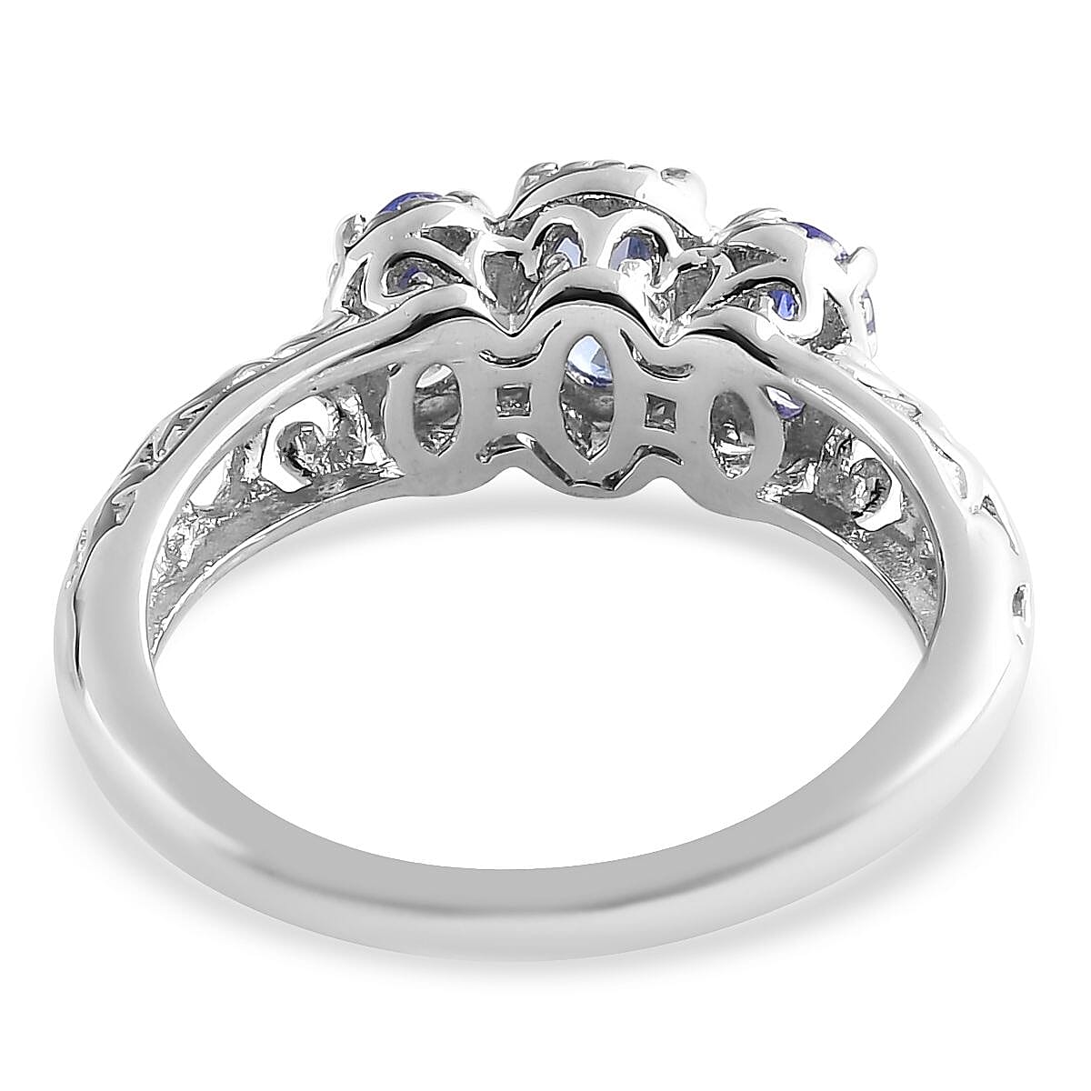 D'Joy Tanzanite 0.90 ctw 3 Stone Ring in Platinum Over Sterling Silver (Size 6.0)