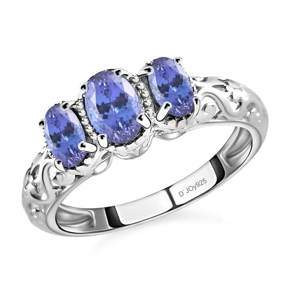 D'Joy Tanzanite 0.90 ctw 3 Stone Ring in Platinum Over Sterling Silver (Size 7.0) image number 0