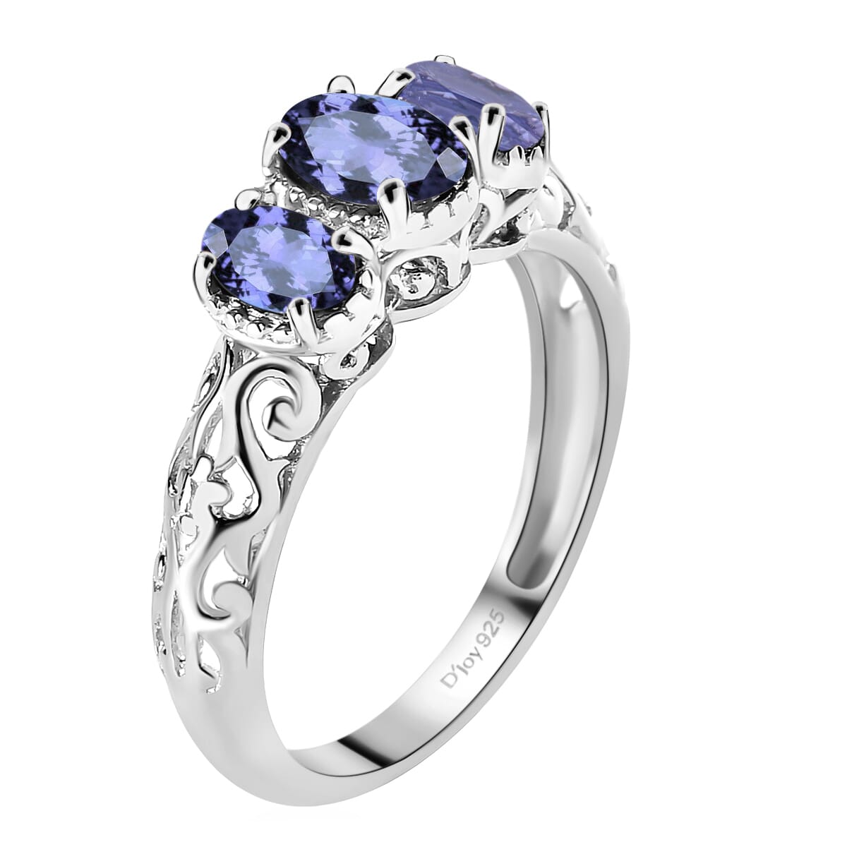D'Joy Tanzanite 0.90 ctw 3 Stone Ring in Platinum Over Sterling Silver (Size 7.0) image number 5