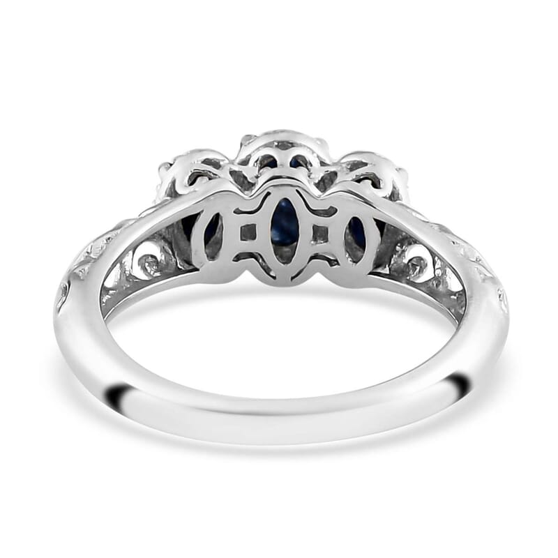 D'Joy Madagascar Blue Sapphire (DF) 1.25 ctw 3 Stone Ring in Platinum Over Sterling Silver (Size 10.0)