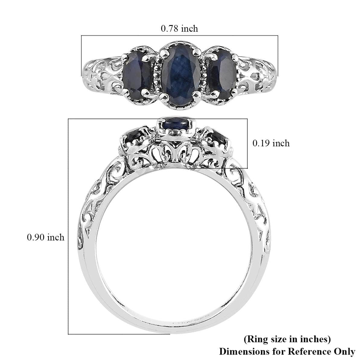 Madagascar Blue Sapphire (DF) 3 Stone Ring in Platinum Over Sterling Silver (Size 10.0) 1.25 ctw image number 7