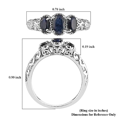 D'Joy Madagascar Blue Sapphire (DF) 1.25 ctw 3 Stone Ring in Platinum Over Sterling Silver (Size 10.0)
