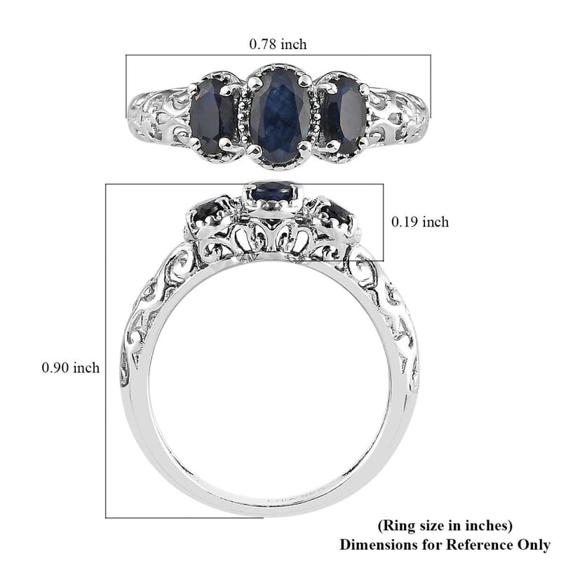 D'Joy Madagascar Blue Sapphire (DF) 1.25 ctw 3 Stone Ring in Platinum Over Sterling Silver (Size 10.0)