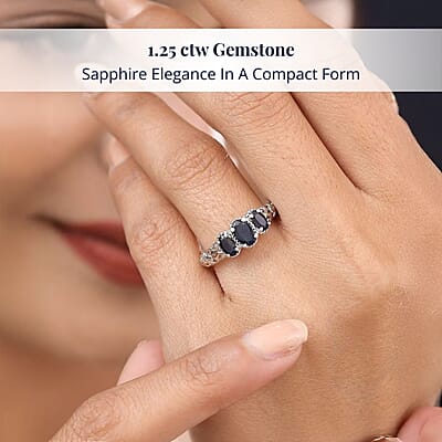 Madagascar Blue Sapphire (DF) 1.25 ctw 3 Stone Ring in Platinum Over Sterling Silver (Size 5.0)