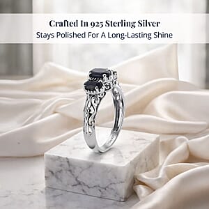 Madagascar Blue Sapphire (DF) 1.25 ctw 3 Stone Ring in Platinum Over Sterling Silver (Size 5.0)