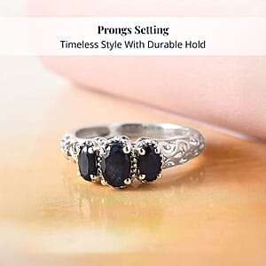 Madagascar Blue Sapphire (DF) 1.25 ctw 3 Stone Ring in Platinum Over Sterling Silver (Size 5.0)