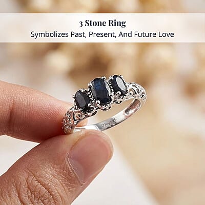 Madagascar Blue Sapphire (DF) 1.25 ctw 3 Stone Ring in Platinum Over Sterling Silver (Size 5.0)