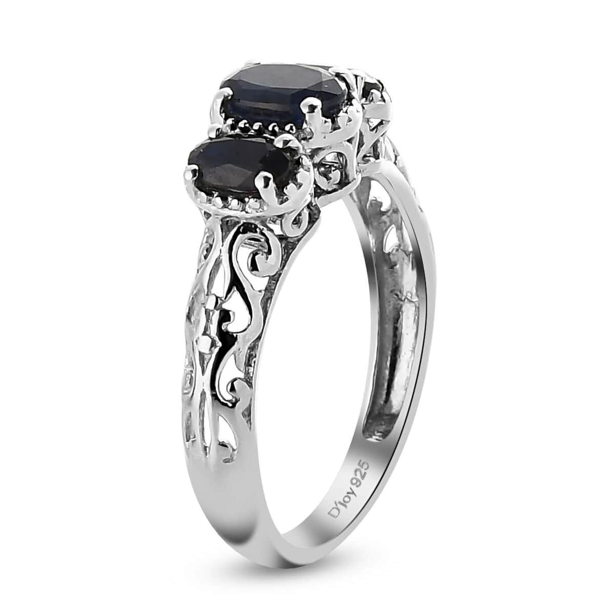 Madagascar Blue Sapphire (DF) 3 Stone Ring in Platinum Over Sterling Silver (Size 5.0) 1.25 ctw image number 5