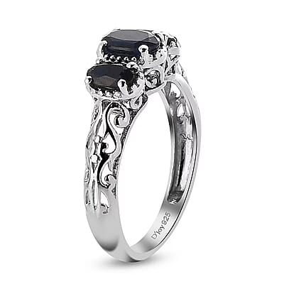 Madagascar Blue Sapphire (DF) 1.25 ctw 3 Stone Ring in Platinum Over Sterling Silver (Size 5.0)