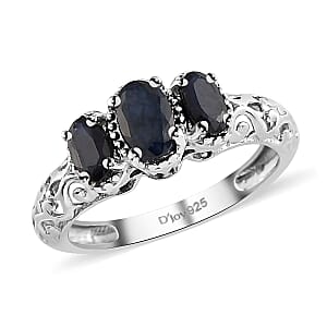 Madagascar Blue Sapphire (DF) 1.25 ctw 3 Stone Ring in Platinum Over Sterling Silver (Size 6.0)