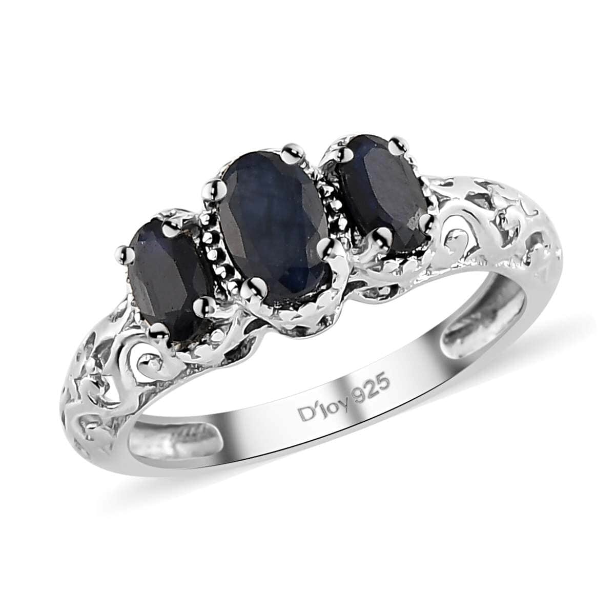 Madagascar Blue Sapphire (DF) 3 Stone Ring in Platinum Over Sterling Silver (Size 6.0) 1.25 ctw image number 0