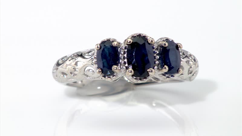 D'Joy Madagascar Blue Sapphire (DF) 3 Stone Ring in Platinum Over Sterling Silver (Size 10.0) 1.25 ctw