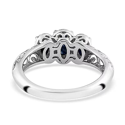 Madagascar Blue Sapphire (DF) 1.25 ctw 3 Stone Ring in Platinum Over Sterling Silver (Size 6.0)