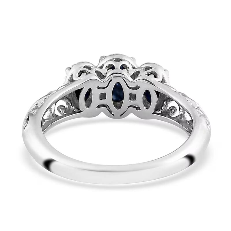 D'Joy Madagascar Blue Sapphire (DF) 1.25 ctw 3 Stone Ring in Platinum Over Sterling Silver (Size 7.0)