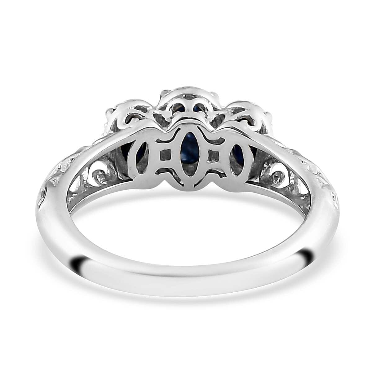 D'Joy Madagascar Blue Sapphire (DF) 1.25 ctw 3 Stone Ring in Platinum Over Sterling Silver (Size 7.0) image number 6