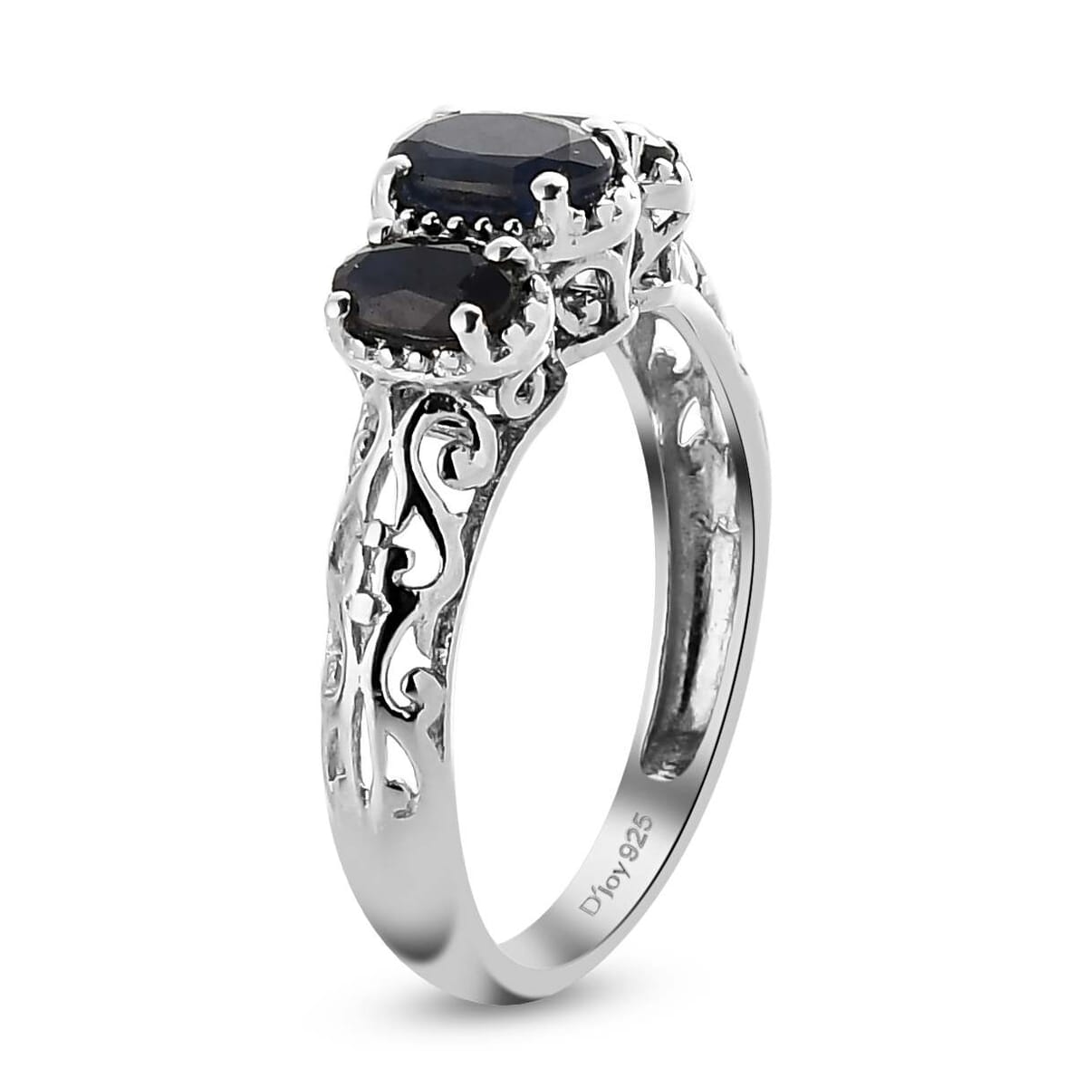Madagascar Blue Sapphire (DF) 1.25 ctw 3 Stone Ring in Platinum Over Sterling Silver (Size 9.0) image number 5