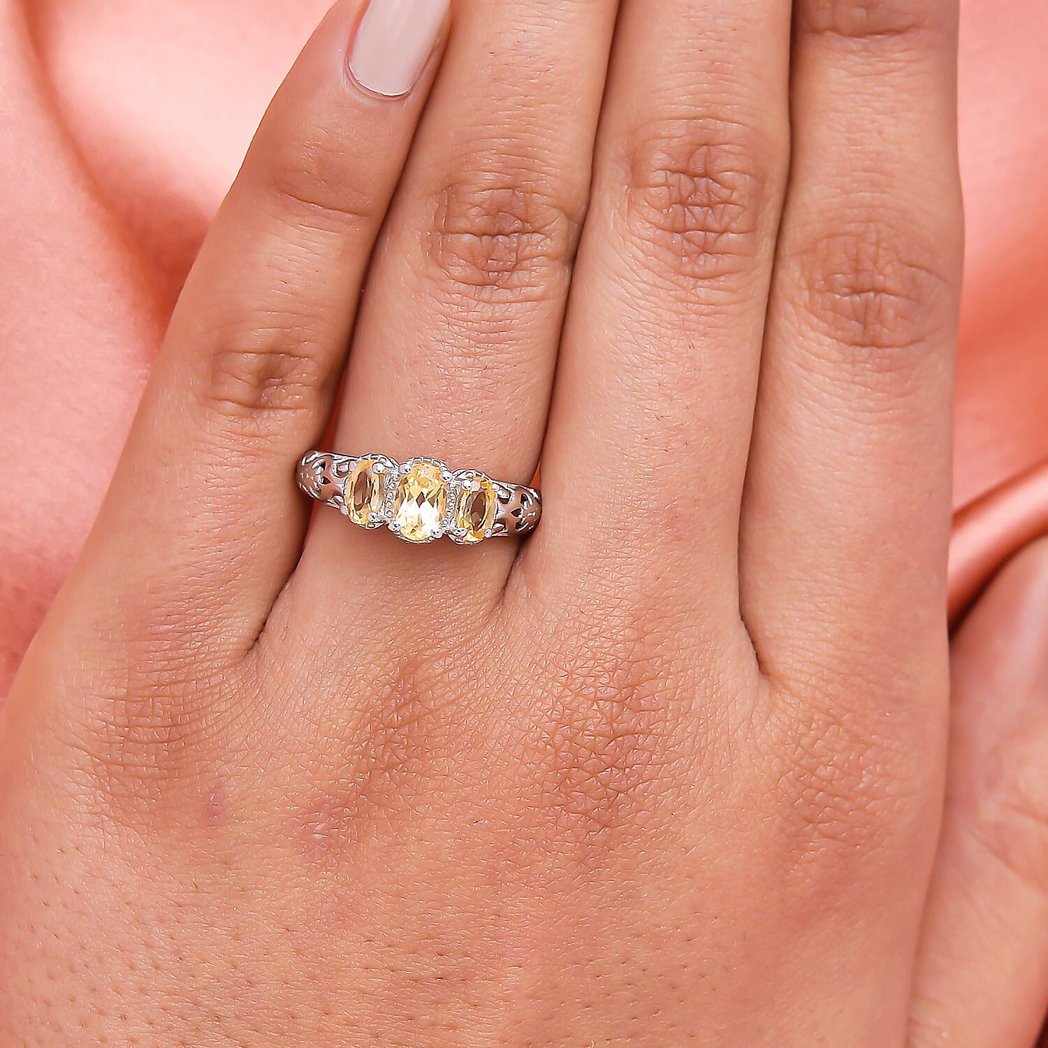 D'Joy Brazilian Citrine 0.90 ctw Ring, 3 Stone Citrine Ring, Trilogy Ring, Sterling Silver Ring, Birthstone Jewelry, Citrine 3 Stone Ring (Size 5.0)