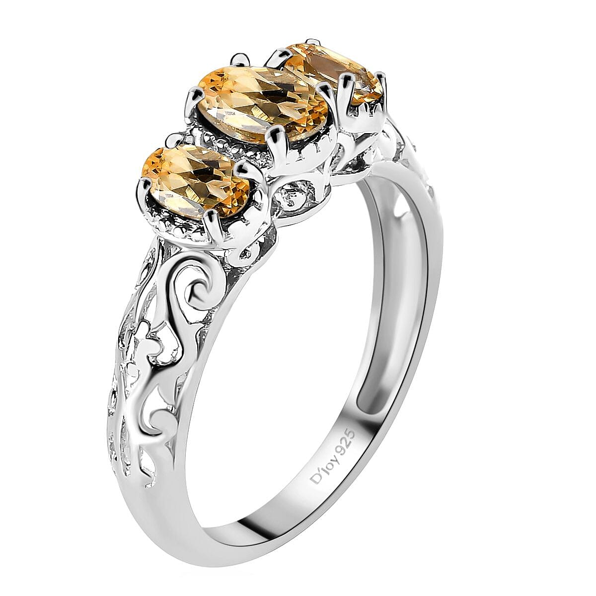 D'Joy Brazilian Citrine 0.90 ctw Ring, 3 Stone Citrine Ring, Trilogy Ring, Sterling Silver Ring, Birthstone Jewelry, Citrine 3 Stone Ring (Size 5.0)