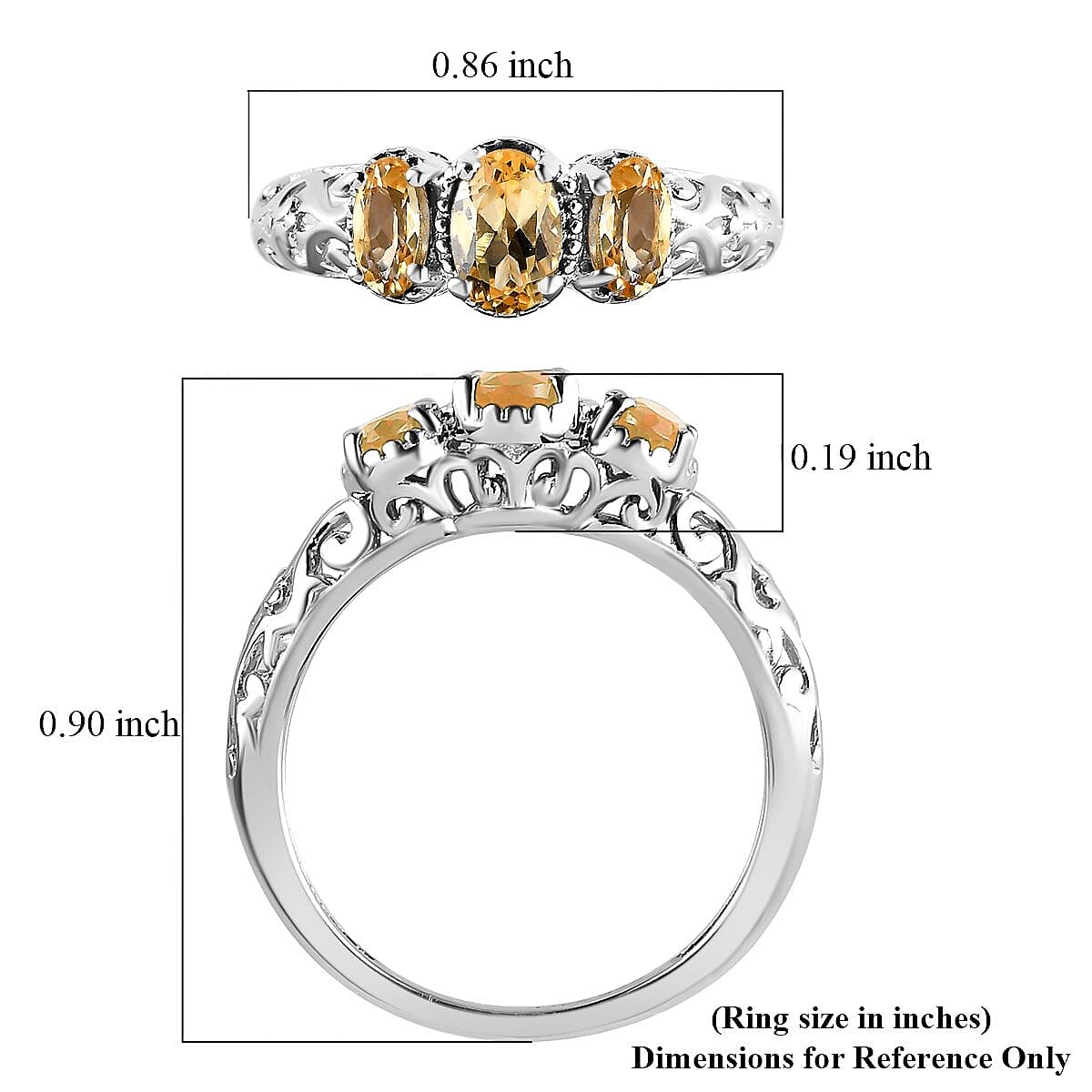 D'Joy Brazilian Citrine 0.90 ctw Ring, 3 Stone Citrine Ring, Trilogy Ring, Sterling Silver Ring, Birthstone Jewelry, Citrine 3 Stone Ring (Size 5.0)