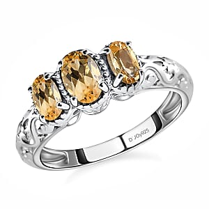 D'Joy Brazilian Citrine 0.90 ctw Ring, 3 Stone Citrine Ring, Trilogy Ring, Sterling Silver Ring, Birthstone Jewelry, Citrine 3 Stone Ring (Size 7)
