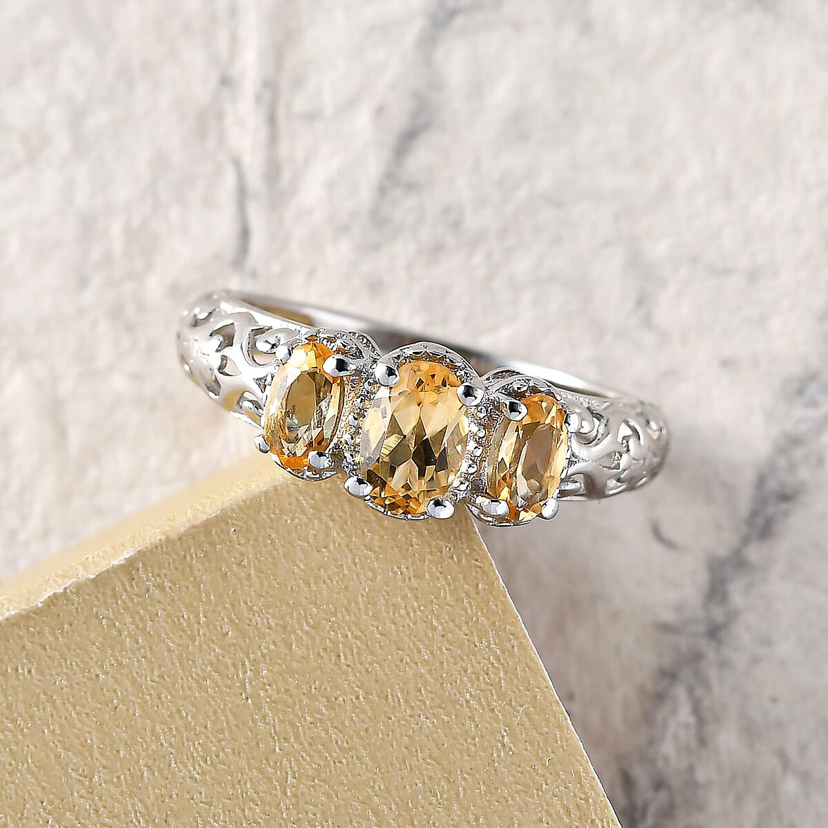 D'Joy Brazilian Citrine 0.90 ctw Ring, 3 Stone Citrine Ring, Trilogy Ring, Sterling Silver Ring, Birthstone Jewelry, Citrine 3 Stone Ring (Size 7) image number 1
