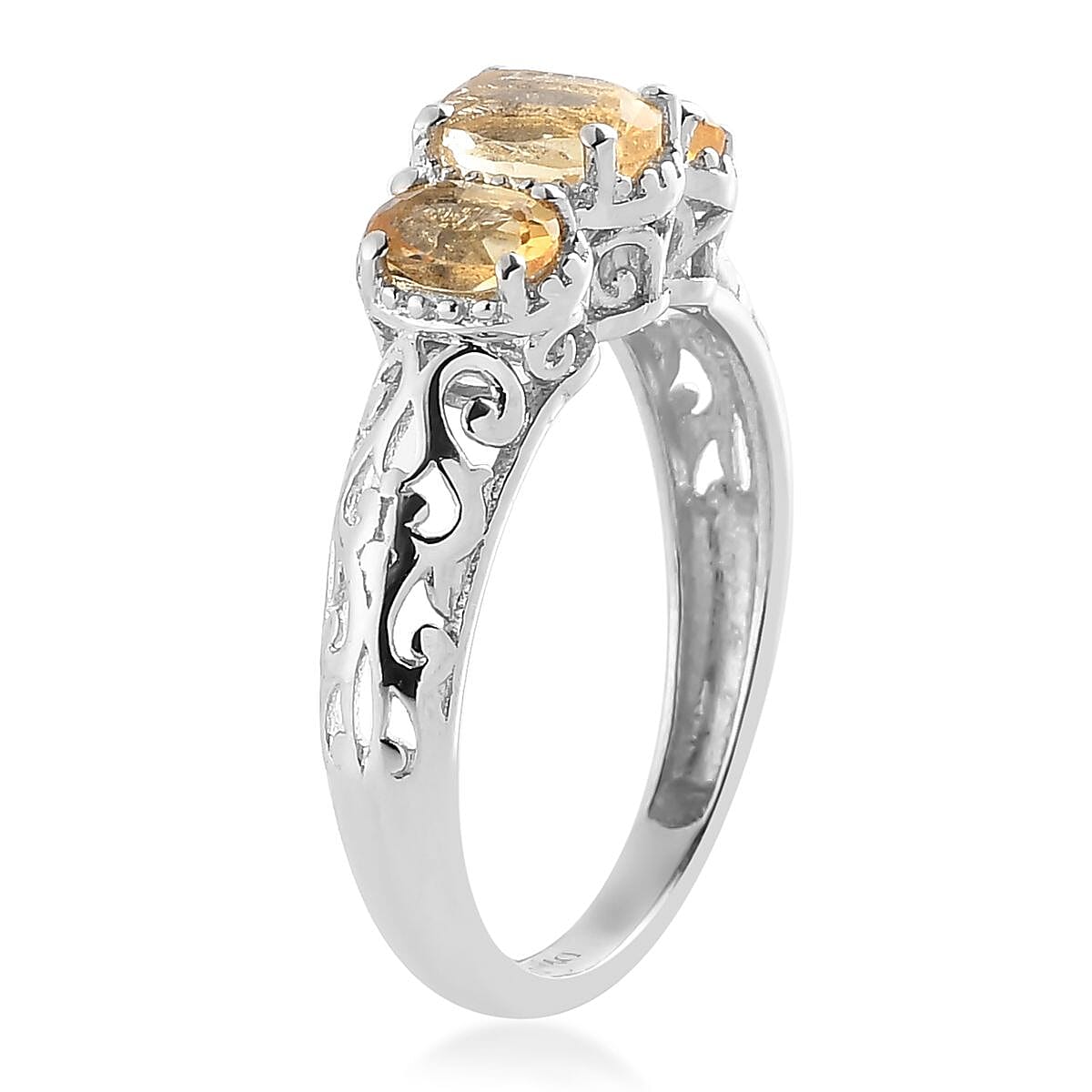 D'Joy Brazilian Citrine 0.90 ctw 3 Stone Ring in Platinum Over Sterling Silver (Size 8.0) image number 5