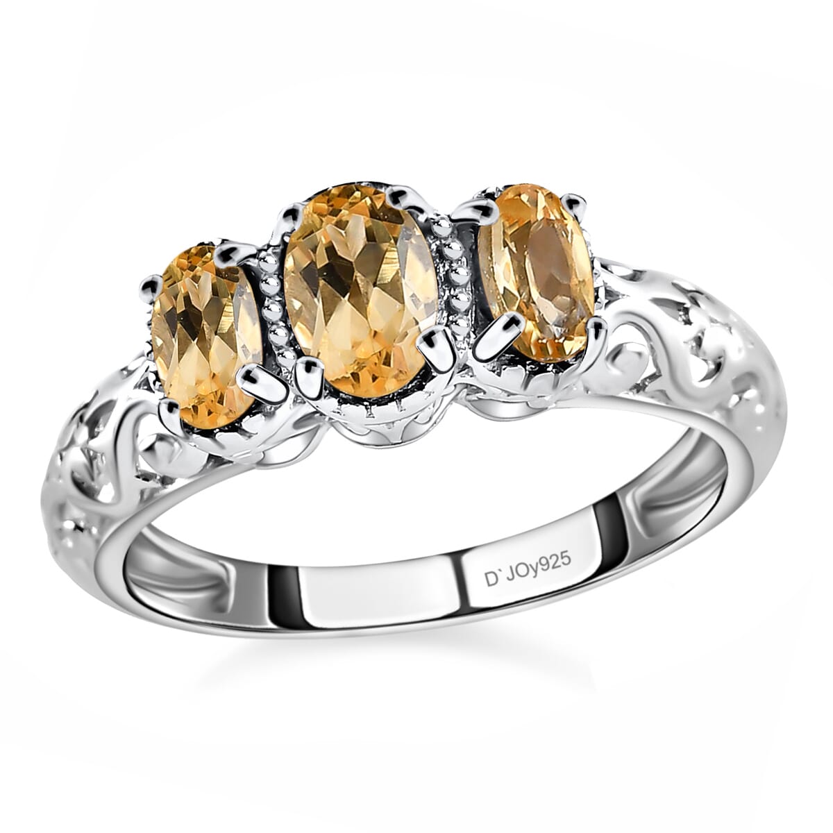 Brazilian Citrine 0.90 ctw 3 Stone Ring in Platinum Over Sterling Silver (Size 9.0) image number 0