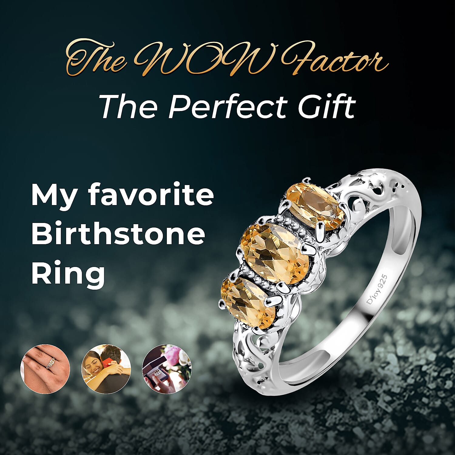 D'Joy Brazilian Citrine 0.90 ctw 3 Stone Ring in Platinum Over Sterling Silver (Size 9.0)