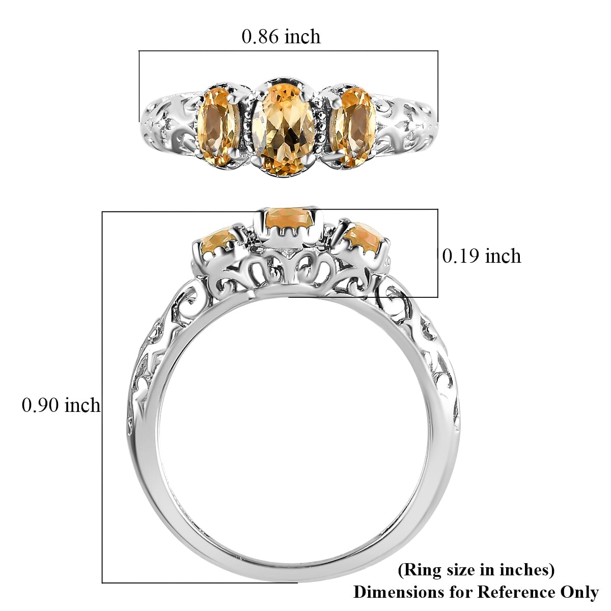 Brazilian Citrine 0.90 ctw 3 Stone Ring in Platinum Over Sterling Silver (Size 9.0) image number 7