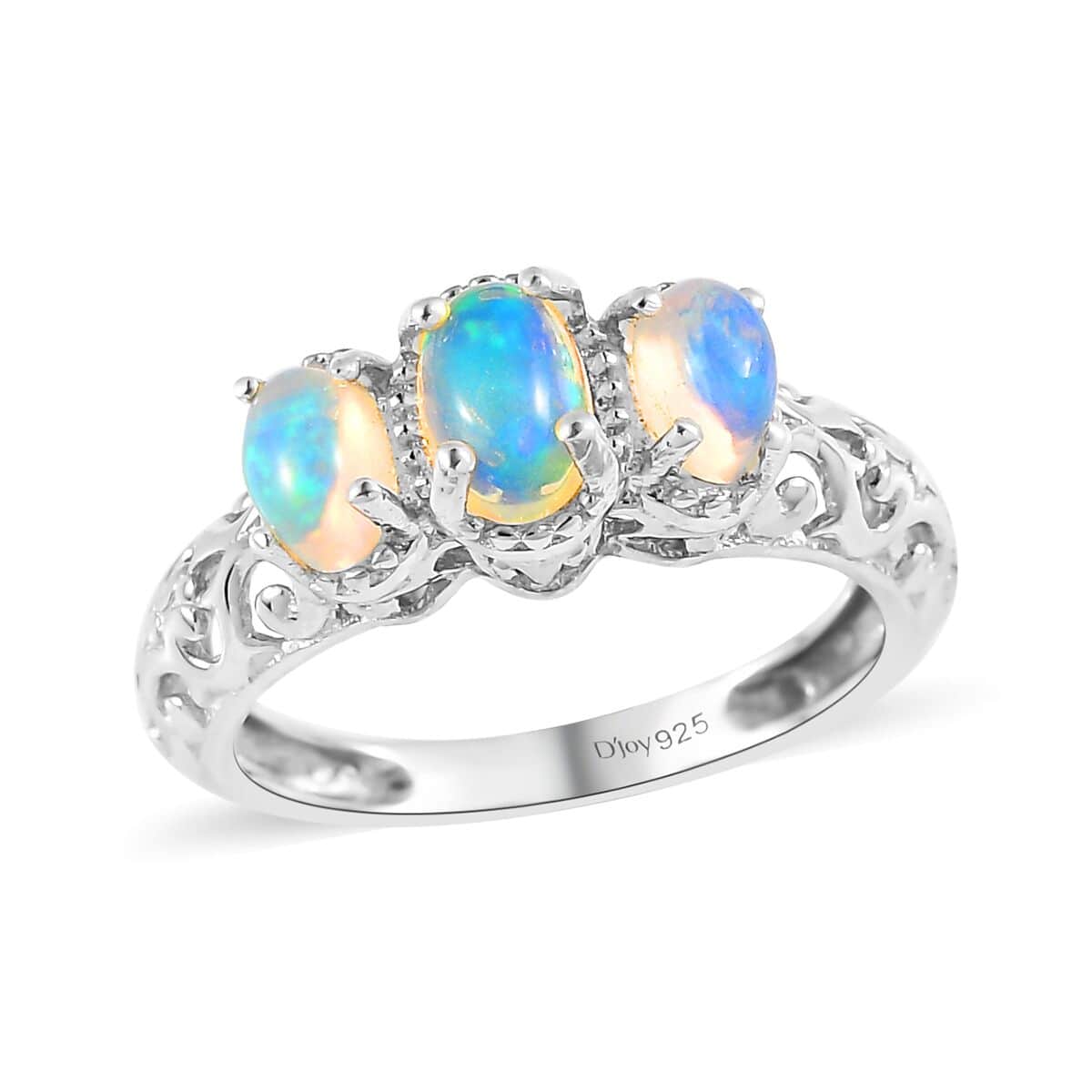 Opal Ring, 3 Stone Opal Ring, Trilogy Ring, Sterling Silver Ring,  Birthstone Jewelry, Ethiopian Welo Opal 3 Stone Ring 0.75 ctw (Size 10)