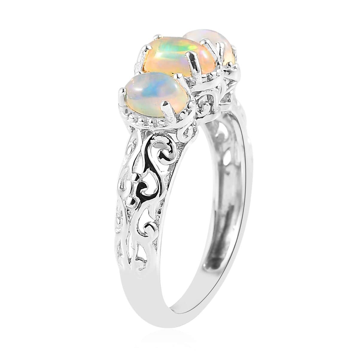 Opal Ring, 3 Stone Opal Ring, Trilogy Ring, Sterling Silver Ring, Birthstone Jewelry, Ethiopian Welo Opal 3 Stone Ring 0.75 ctw (Size 10) image number 3