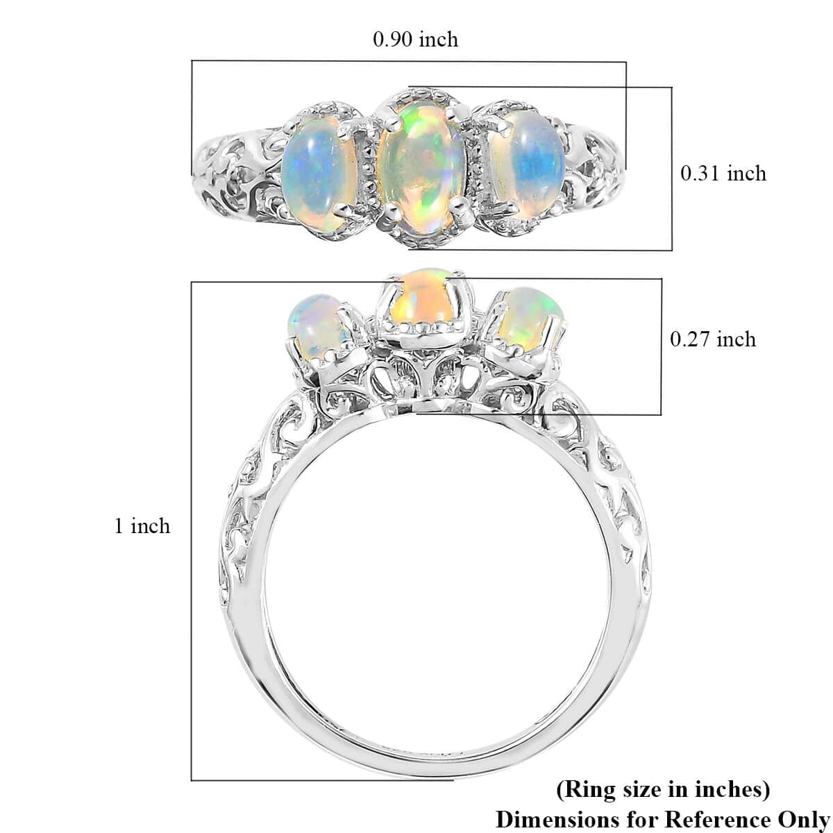 Opal Ring, 3 Stone Opal Ring, Trilogy Ring, Sterling Silver Ring, Birthstone Jewelry, Ethiopian Welo Opal 3 Stone Ring 0.75 ctw (Size 10) image number 5