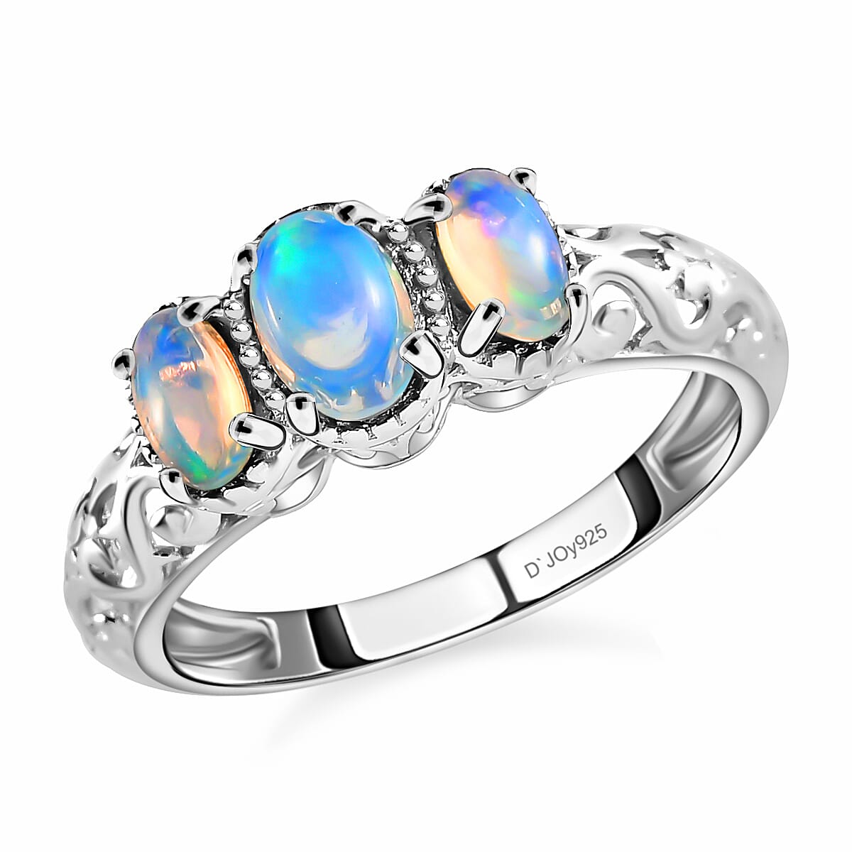 D'Joy Opal Ring, 3 Stone Opal Ring, Trilogy Ring, Sterling Silver Ring, Birthstone Jewelry, Ethiopian Welo Opal 3 Stone Ring 0.75 ctw (Size 5) image number 0