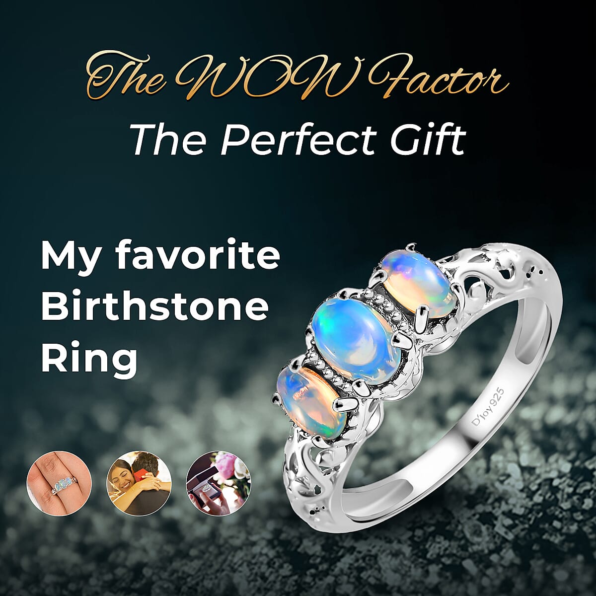 D'Joy Opal Ring, 3 Stone Opal Ring, Trilogy Ring, Sterling Silver Ring, Birthstone Jewelry, Ethiopian Welo Opal 3 Stone Ring 0.75 ctw (Size 5) image number 3