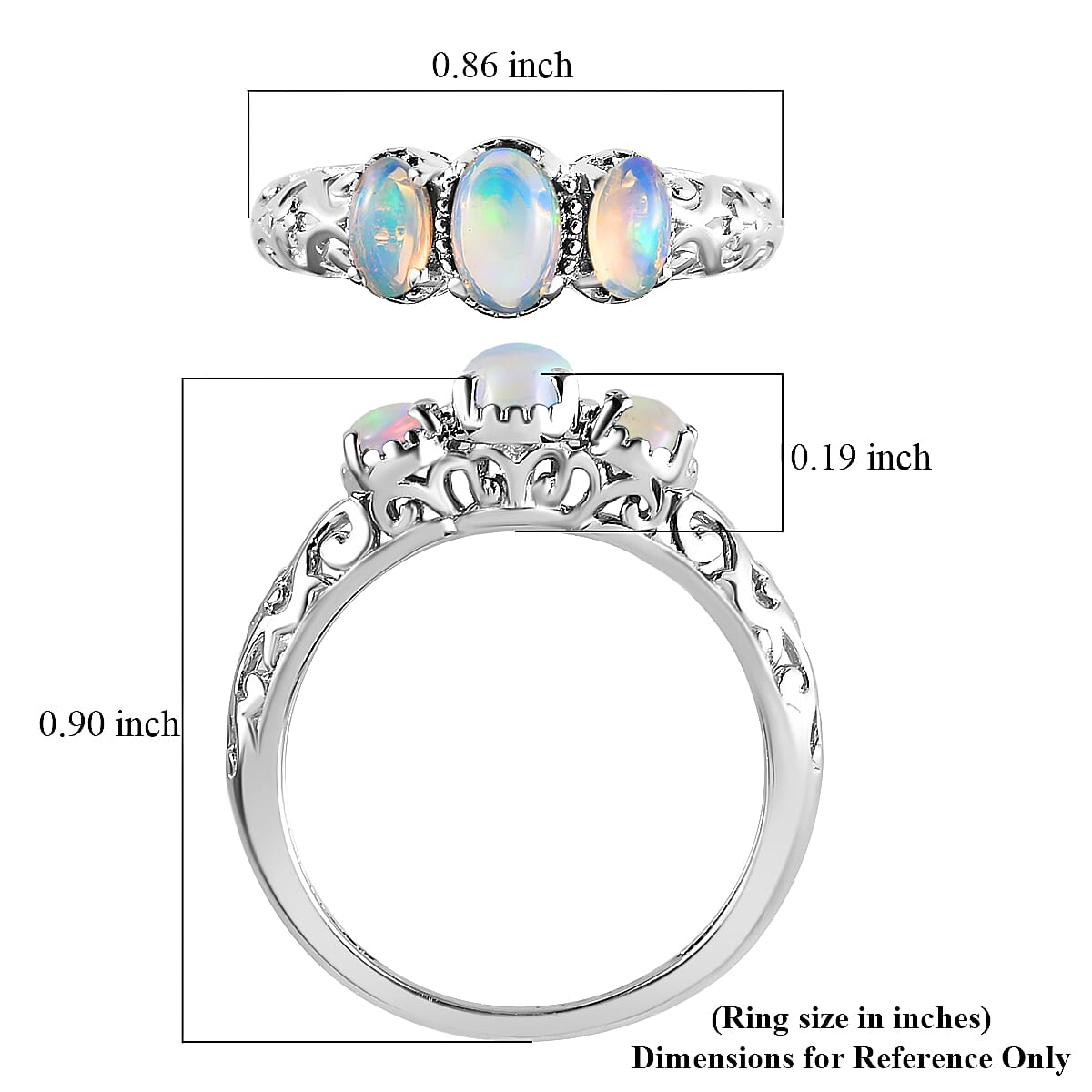D'Joy Ethiopian Welo Opal 0.70 ctw 3 Stone Ring in Platinum Over Sterling Silver (Size 6.0) image number 7